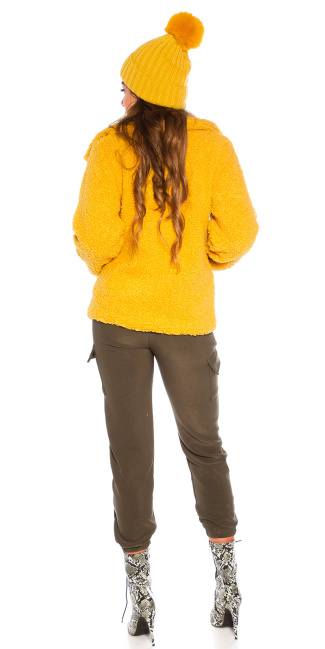 Trendy Lined Winter Hat with Bobble Mustard
